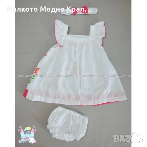 Комплект Пролет циклама - рокличка, шорти и лента за коса, снимка 3 - Бебешки рокли - 51444756