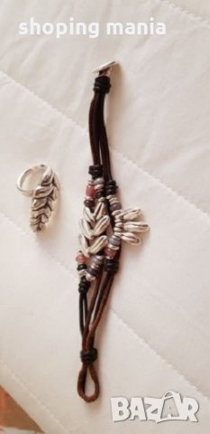 Гривна кожа, сребро и камъни UNOde50 житен клас, снимка 6 - Гривни - 30481343