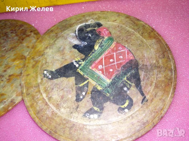 2 КРАСИВИ ЧИНИЙКИ от МРАМОРЕН ОНИКС За ПОСТАВКИ За ТИБЕТСКИ ЧАЙ РЪЧНО РИСУВАНИ СЛОНЧЕТА 42814, снимка 10 - Декорация за дома - 44150923