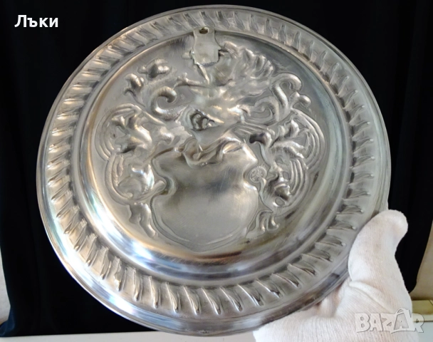 Калаена чиния,пано,Рицар,Дракон,щит,700 гр.,барок. , снимка 6 - Антикварни и старинни предмети - 51990202