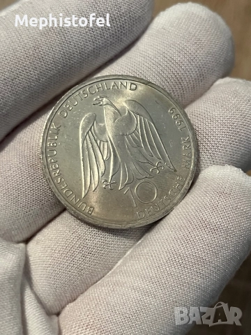 10 марки 1999 г, 250 г от рождението на Гьоте, Германия - сребърна монета, снимка 2 - Нумизматика и бонистика - 52874868