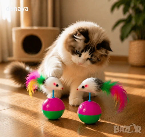 6588 Играчка за котки с мишка и топка – 10 см