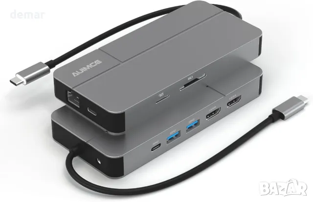 AUIMCE Докинг станция 2х HDMI и USB C порт, до 4K/60Hz, MacOS/Windows, снимка 3 - Кабели и адаптери - 48824576