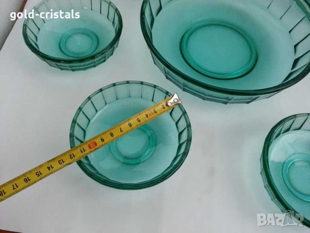 Стъклени купа и купички цветно зелено стъкло, снимка 6 - Антикварни и старинни предмети - 31764618