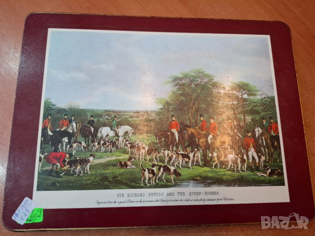 Винтидж корк подложки с антични ловни картини, снимка 2 - Антикварни и старинни предмети - 53202084