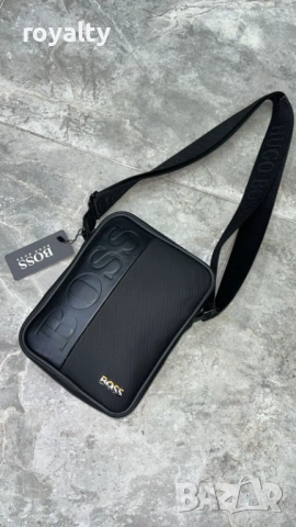 Hugo Boss Нова Черна Мъжка Кожена Чанта Хюго Бос 