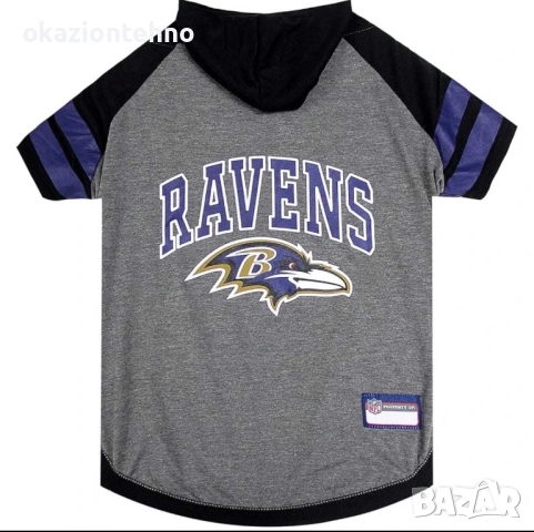 First NFL Baltimore Ravens Суичър за кучета и котки NFL Футбол Лицензирана тениска с качулка за куче