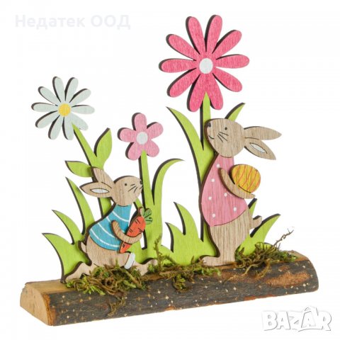 Великденска декорация, Пънче със зайчета,  Дървена, 19x4.5x18 см, снимка 2 - Декорация за дома - 39860666