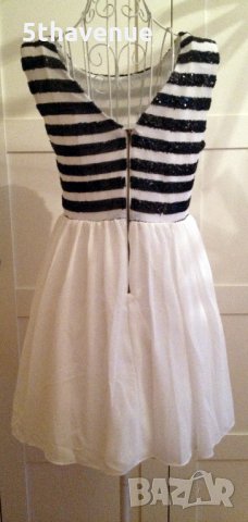 Нова Елегантна Къса Рокля в черно и бяло без ръкав с пайети TFNC London, снимка 5 - Рокли - 28303728