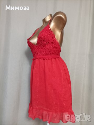 М Червена рокля с гол гръб с рязана дантела на бюста , снимка 4 - Рокли - 37301041