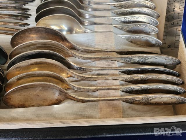 прибори за хранене, к-т от 30 прибора от посребрен мелхиор + черпак, красиви, солидни , от СССР, снимка 5 - Прибори за хранене, готвене и сервиране - 47647610