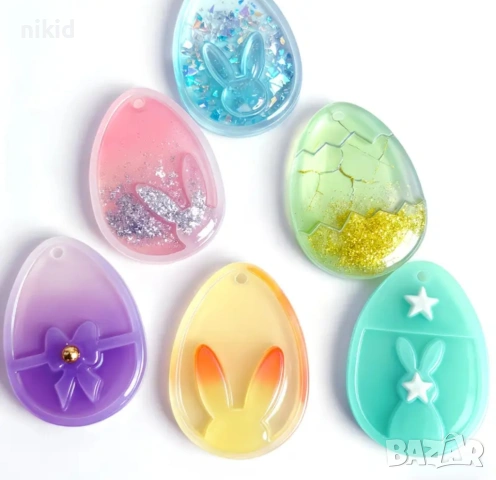 Пиле заек зайче в яйце Великден Великденски силиконов молд форма фондан смола шоколад гипс висулка, снимка 4 - Форми - 54176348