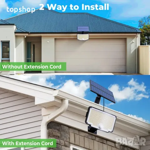 nipify 2 броя LED соларни охранителни лампи, сензор за движение, 3 режима, IP65, снимка 6 - Соларни лампи - 50355266