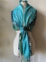 Тюркоазено син шал от коприна, кашмир, вълна, памук/ ралични видове, снимка 17