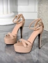 Дамски бежови сандали на висок ток, снимка 1