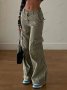 Дамски американски модерни дънкови панталони със средна талия и много джобове , снимка 5