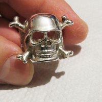 стар мъжки сребърен пръстен, рокерски пръстен солиден с череп, снимка 2 - Пръстени - 31305757