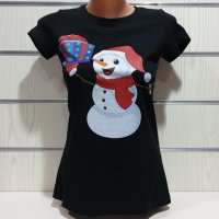 Нова дамска коледна тениска с дигитален печат Снежко, Снежен човек, снимка 6 - Тениски - 31116106