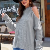 Дамски пуловер в сиво с голи рамене, снимка 8 - Блузи с дълъг ръкав и пуловери - 42655542