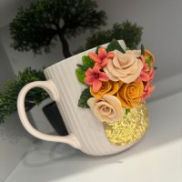 Чаша с полимерма глина букет рози, снимка 2 - Подаръци за жени - 44508247
