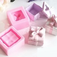 3D кутия квадрат с панделка 2 части силиконов молд форма калъп гипс декор бижу украса подарък, снимка 1 - Форми - 40740188