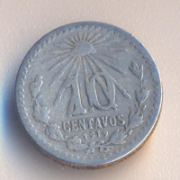 Мексико 10 сентавос 1919 година, сребро, снимка 1 - Нумизматика и бонистика - 44743475