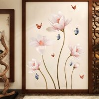 3D Магнолия цветя и пеперуди самозалепващ стикер лепенка за стена и мебел, снимка 1 - Други - 38095382