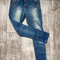 Нови дълги дънкови панталони накъсани  висока талия еластични М размер , снимка 3 - Дънки - 40368313