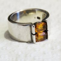 Стар марков мъжки сребърен пръстен с красиви желти сапфири -  стар внос от Щати, снимка 4 - Пръстени - 29499201