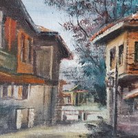 Възрожденски къщи - пейзаж Стария град маслени бои , снимка 3 - Картини - 44431894