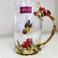 Огнеупорна, Бутикова Чаша с цветя и пеперуда, снимка 1 - Чаши - 35575230