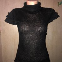 черна блузка с интересни ръкави, размер ХС/С, снимка 2 - Тениски - 36585054
