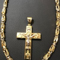 Ланец и кръст златни 14 карата 585 gold zlatni lanec zlatno, снимка 3 - Колиета, медальони, синджири - 29258182