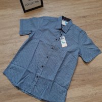 Нова колекция мъжка синя риза с къс ръкав FLP на намаление, снимка 1 - Ризи - 29439557