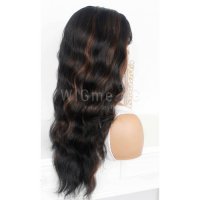 Дълга черна на вълни със светлокестеняви кичури, с бретон перука Лена, снимка 7 - Аксесоари за коса - 31543746