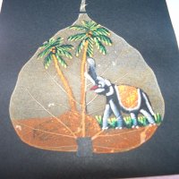 Ръчно рисувана картичка върху листо от дървото Бодхи, Индия 7, снимка 4 - Други ценни предмети - 35593928