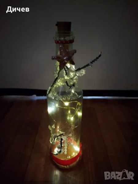 Светеща стъклена коледна бутилка, снимка 1