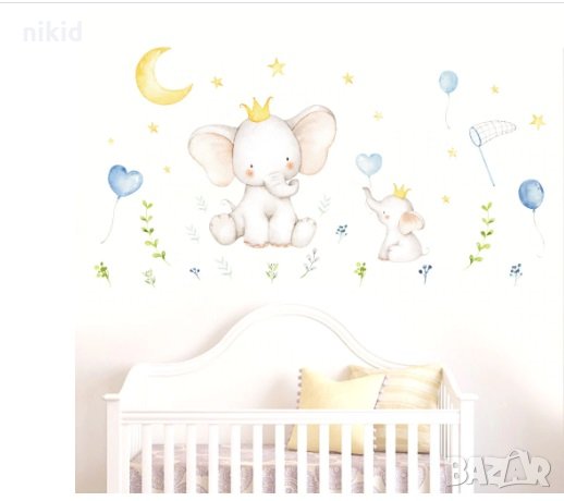 Слонче Слончета детски стикер лепенка за стена за детска стая, снимка 1