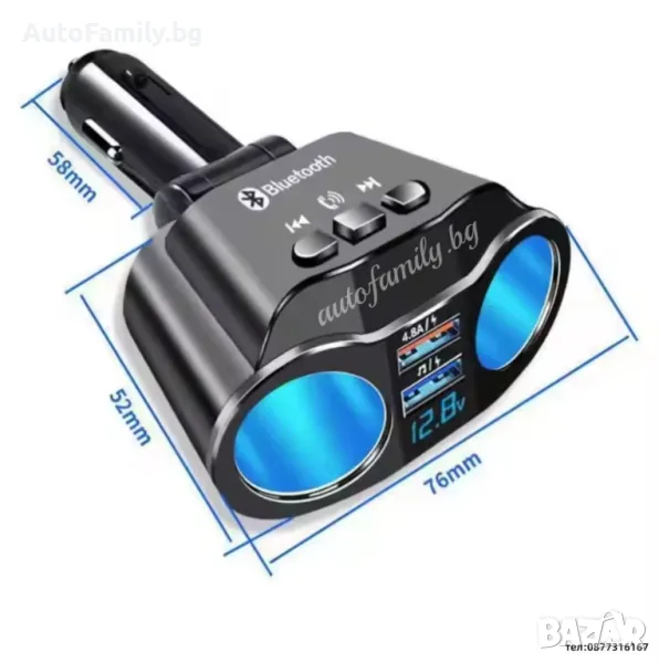  Трансмитер Разклонител Bluetooth Волтметър 12/24V, снимка 1