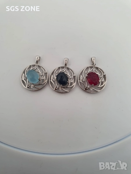 сребърна висулка със сапфир, аквамарин и рубин, снимка 1