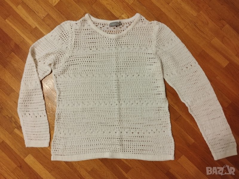Бял фин памучен пуловер, снимка 1