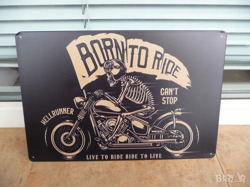 Метална табела мотор Роден за да кара мотоциклет жевей скорост моторист, снимка 1