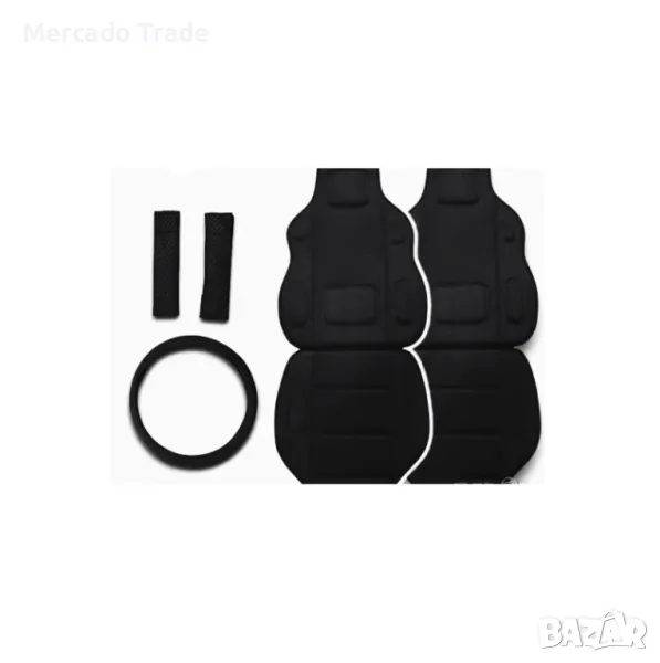 Тапицерия за кола Mercado Trade, Mасажори за седалка, Калъф за волан, Протектори за колан, Черен, снимка 1