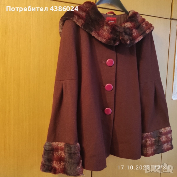 ДАМСКО БЪЛГАРСКО ВЪЛНЕНО ПАЛТО ЦВЯТ ВИШНЕВО ХЛ СУПЕР ЕВТИНО!, снимка 1