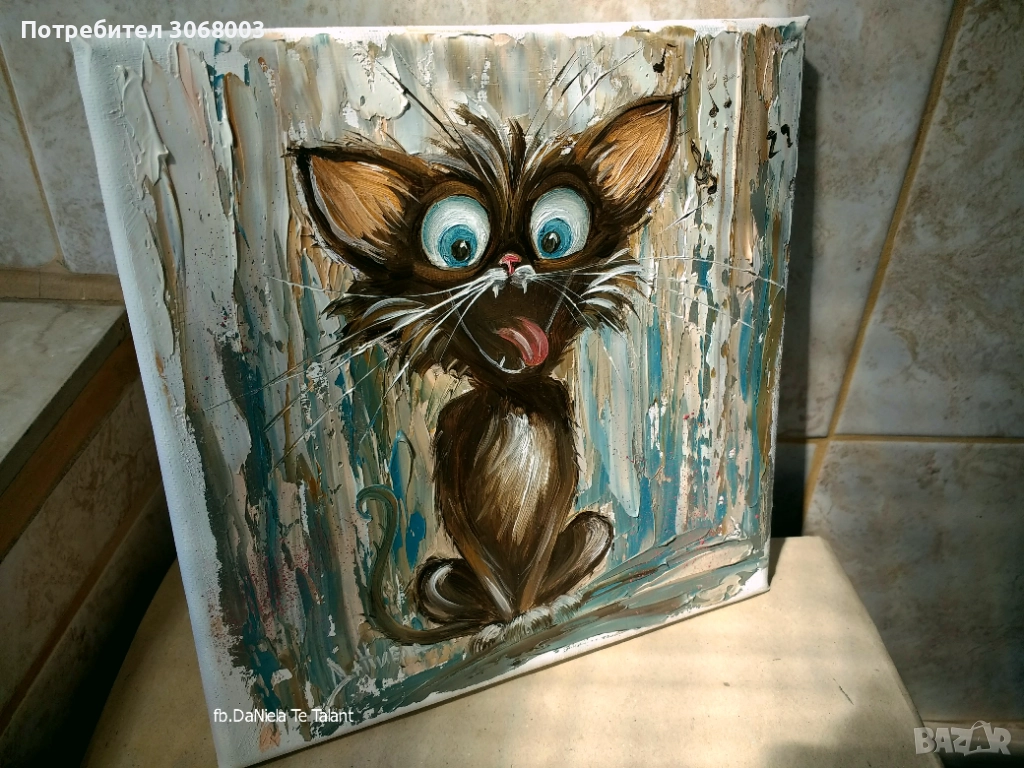 Картина "Тихи/късмет/ пее", 20/20 см., снимка 1