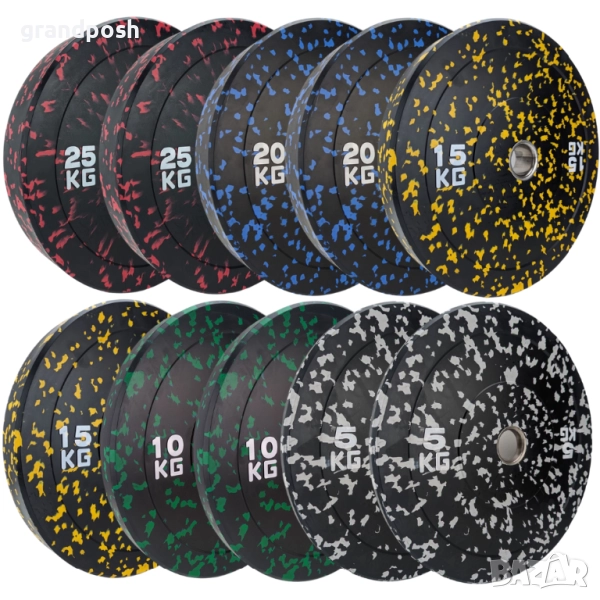 Олимпийски дискове тежести гумени на петна ф50 кросфит Bumper, снимка 1