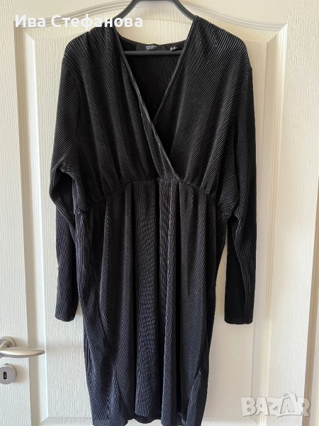 Ежедневна нова елегантна черна практична удобна рокля рипс рипсена V образно деколте , снимка 1