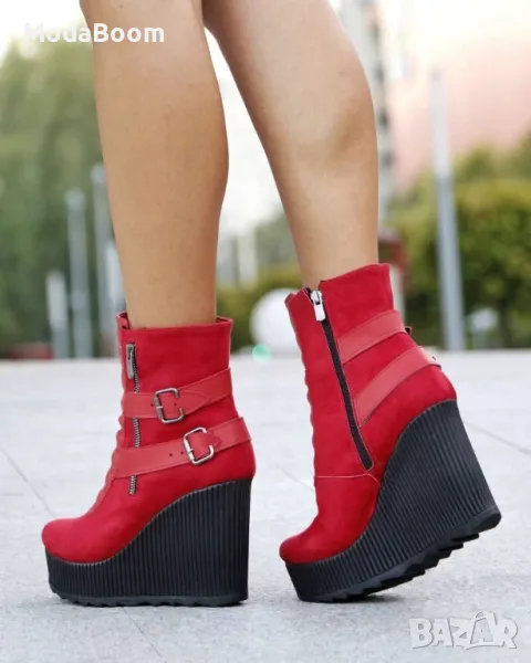 Боти на платформа - Велур, снимка 1