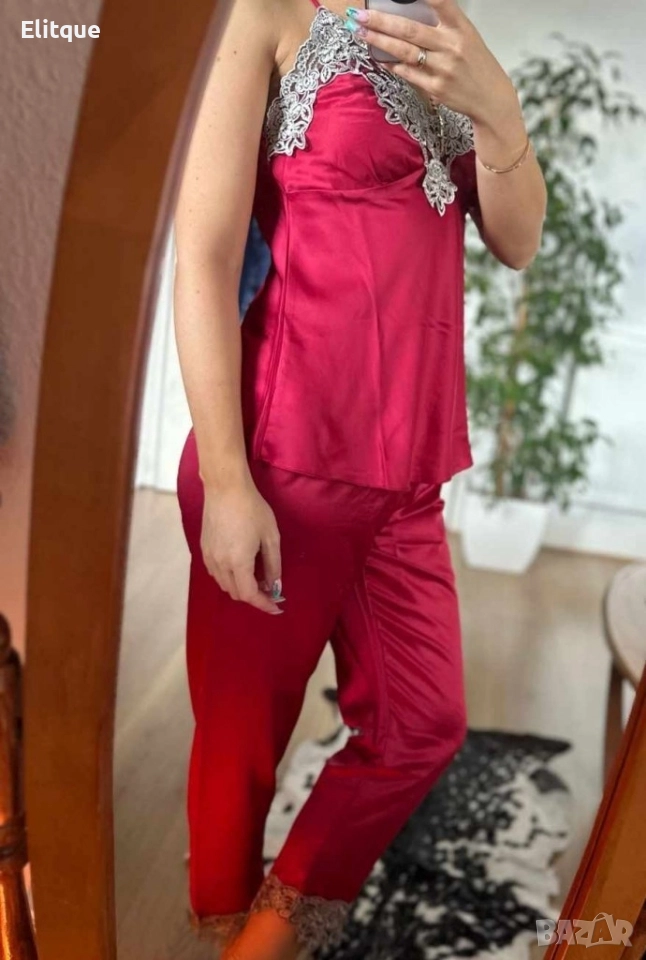 Дамски сатениран комплект за спане от 5 части , снимка 1