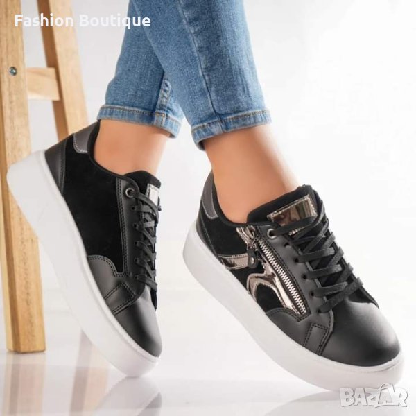 Нов модел дамски спортни обувки в черно с бяла подметка , снимка 1